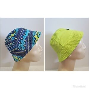 UVSkinz Neon Yellow Green Navy Blue Tourquise Aztec Reversible Toddler Sun Hat